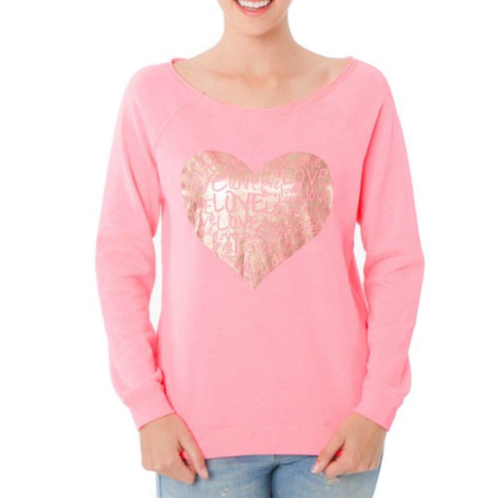 Love Gold Foil Heart Pink Sweatshirt